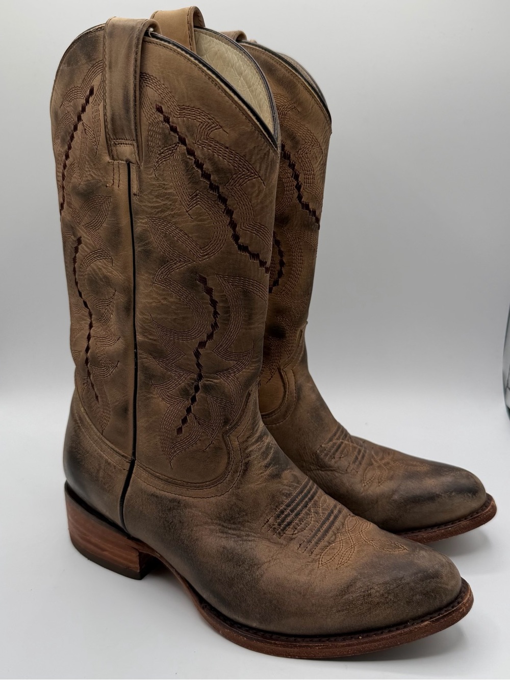 Rockin Leather 2560 Distressed Brown Leather Western Cowboy Boots Women’s 7.5B